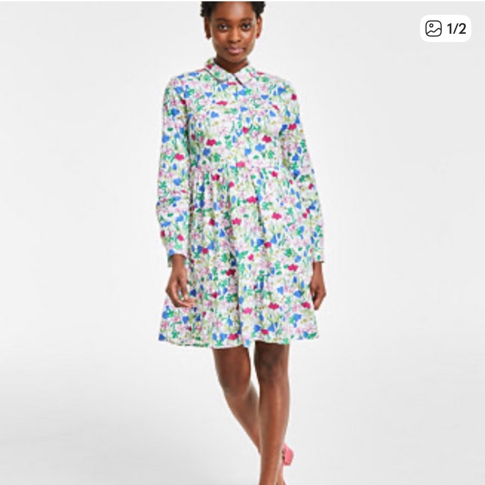 Charter Club White Garden‎ Party Long Sleeve Dress, Size XL